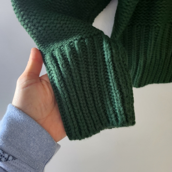 Deep Self Crewneck Chunky Knit Long Sleeves Green Sweater Pullover - Picture 3 of 6